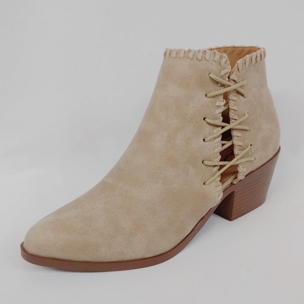 Distressed Oatmeal Ankle Bootie